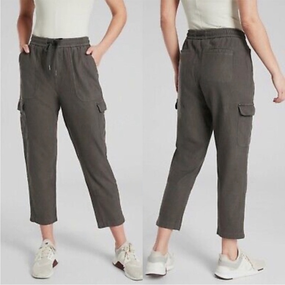 ATHLETA Farallon Cargo Pant Crop Cypress Green Organic Cotton Pull On Sz 6 - Picture 1 of 16